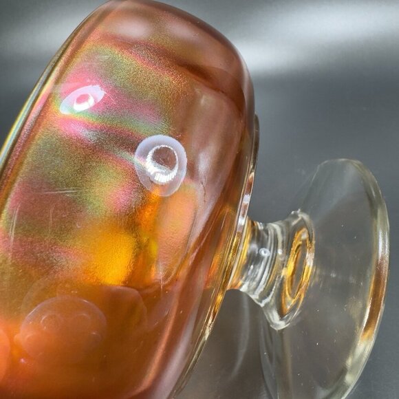 Vintage Carnival Glass Footed Dish Bowl Compote With Iridescent Finish Amber VTG - Picture 9 of 13